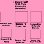 i ship myself with this character (females) meme