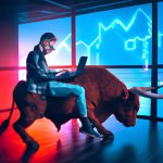 developer writing a blogpost sitting on a bull