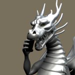 A silver dragon answering a phone