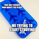 I started studying with my teacher who wrote the class | THAT ONE TEACHER WHO WROTE THE CLASS; ME TRYING TO START STUDYING | image tagged in airplane is the ice block,memes,funny | made w/ Imgflip meme maker