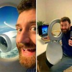 Fake airplane traveling using toilet door