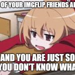 Bored Anime Girl | WHEN ALL OF YOUR IMGFLIP FRIENDS ARE OFFLINE; AND YOU ARE JUST SO BORED YOU DON'T KNOW WHAT TO DO | image tagged in bored anime girl,taiga aisaka | made w/ Imgflip meme maker