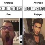like, its not even a competition | DIGITAL CIRCUS; SKIBIDI TOILET | image tagged in average fan vs average enjoyer,pomni,the amazing digital circus,digital,circus,funny | made w/ Imgflip meme maker