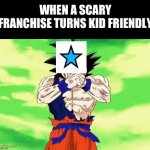 Not just Fnaf.. | WHEN A SCARY FRANCHISE TURNS KID FRIENDLY; Anger | image tagged in gifs,no | made w/ Imgflip video-to-gif maker