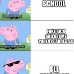 School | GO INTO SCHOOL; FAKE SICK AND GET MY PARENTS ARRESTED; I’LL FAKE SICK | image tagged in george is thinking | made w/ Imgflip meme maker