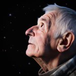 Vise old man staring into stars