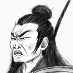 Inraged crying japanese samurai pointing east in meme drawing st
