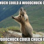 Woodchuck chuck | HOW MUCH COULD A WOODCHUCK CHUCK; IF A WOODCHUCK COULD CHUCK WOOD | image tagged in woodchuck,funny memes | made w/ Imgflip meme maker