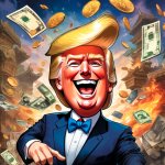 Donald Trump laughing at people throwing money at him