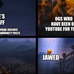 “Unless some person in the team cares a whole awful lot, it’s not going to get better, it’s not.” | YOUTUBE’S NEW STAFF; OGS WHO HAVE BEEN ON YOUTUBE FOR YEARS; REMOVING DISLIKES AND COMMUNITY POSTS; JAWED | image tagged in lorax leaving,youtube,youtube removing community posts,the lorax,memes | made w/ Imgflip meme maker