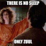 No Sleep | THERE IS NO SLEEP; ONLY ZUUL | image tagged in only zuul | made w/ Imgflip meme maker