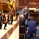 democrats kneeling to men vs republicans kneeling to God meme