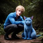 Logan Paul in woods with sad cat