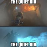 NAHHHHH TRIPPING | ME: ROASTS THE QUIET KID; THE QUIET KID PICKING UP A GUN | image tagged in titan cameraman meme template | made w/ Imgflip meme maker