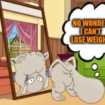 No way out | NO WONDER I CAN’T LOSE WEIGHT | image tagged in mirror,memes,no way,weight loss,american dad,roger | made w/ Imgflip meme maker