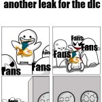 Is this true y'all? (also back) | POV: Pokemon Scarlet/Violet Got another leak for the dlc; Fans; Fans; Fans; Fans; Fans; Fans; Fans | image tagged in toons scared of getting beat up | made w/ Imgflip meme maker