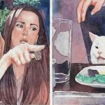 Mujer gritando / Gato en la mesa
