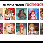 top 10 favorite redheads | image tagged in top 10 favorite redheads,pingas,smg4s meggy pointing at board,redheads,ariel,ladies | made w/ Imgflip meme maker