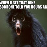 When you Get it | WHEN U GET THAT JOKE
SOMEONE TOLD YOU HOURS AGO | image tagged in ooooh,when you realize,when you see it,the moment you realize,trending | made w/ Imgflip meme maker
