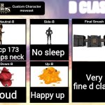 We need smash lawl stream | D CLASS; No sleep; Scp 173 snaps neck; Very fine d class; Loud; Happy up | image tagged in super smash bros ultimate custom character moveset,scp | made w/ Imgflip meme maker