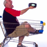 television dad singing to a shopping cart