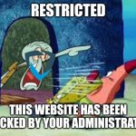 GoGuardian | RESTRICTED; THIS WEBSITE HAS BEEN BLOCKED BY YOUR ADMINISTRATOR. | image tagged in squidward yelling | made w/ Imgflip meme maker