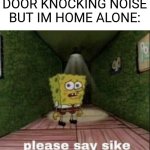 Please say sike | WHEN I HEAR A DOOR KNOCKING NOISE BUT IM HOME ALONE: | image tagged in please say sike,door,home alone | made w/ Imgflip meme maker