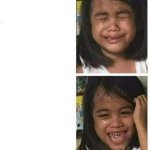 girl crying and smiling