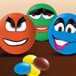 Mnm chocolates on table with Realistic faces