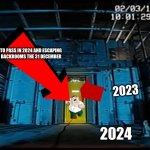 New year? | ME TRYING TO PASS IN 2024 AND ESCAPING THE 2023’S BACKROOMS THE 31 DECEMBER; 2023; 2024 | image tagged in backrooms portal | made w/ Imgflip meme maker