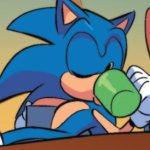 sonic drinking from a cup