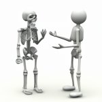 Person talking to skeleton