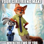 A Fox and his Rabbit | THE FACES YOU AND YOUR GIRLFRIEND MAKE; WHEN THE TWO OF YOU SHOW OTHERS YOUR DYNAMIC | image tagged in nick wilde and judy hopps couple goals,zootopia,nick wilde,judy hopps,the face you make when,happy couple | made w/ Imgflip meme maker