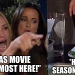 Christmas Movies Are Awesome! | “CHRISTMAS MOVIE SEASON IS ALMOST HERE!”; *HALLOWEEN SEASON MOVIE LOVERS* | image tagged in woman yelling at cat,christmas,holiday movies,halloween,seasons | made w/ Imgflip meme maker