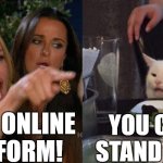 Online Platform | IT'S AN ONLINE   PLATFORM! YOU CAN'T STAND ON IT! | image tagged in woman yelling at cat,online platform,cat,reverse smudge and karen | made w/ Imgflip meme maker