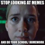 Hehe... | STOP LOOKING AT MEMES; AND DO YOUR SCHOOL/ HOMEWORK | image tagged in vanessa stare | made w/ Imgflip meme maker