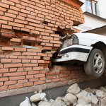 Car crashed into a house with brick wall template