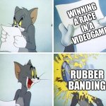 Ever had this happen to you? | WINNING A RACE IN A VIDEOGAME; RUBBER BANDING | image tagged in tom and jerry custard pie | made w/ Imgflip meme maker