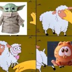 Baby Yoda is overrated af | image tagged in sheep cartoon simpsons,baby yoda,garfield,yoda,star wars,2024 | made w/ Imgflip meme maker