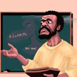 A male afro philosophy teacher teaching about Socrates