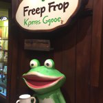 Weird Kermit the frog coffee shop