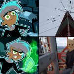 Danny and langdon cobb | image tagged in danny phantom,ghost,lattice climbing,baghead,tower,template | made w/ Imgflip meme maker