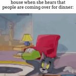 fr tho, like, is not like they're going to be eating under my bed!! | My mom looking for every spec of dust in the house when she hears that people are coming over for dinner: | image tagged in gifs,meme,house,moms | made w/ Imgflip video-to-gif maker