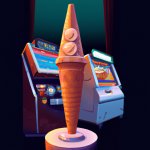 ice cream cone sitting at a slot machine