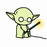 Baby yoda holding a light saber