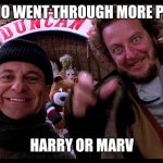 Who through | WHO WENT THROUGH MORE PAIN; HARRY OR MARV | image tagged in home alone hiya pal | made w/ Imgflip meme maker