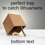 perfect trap for hunting lithuanians | perfect trap to catch lithuanians; bottom text | image tagged in perfect trap for,hunting lithuanians | made w/ Imgflip meme maker