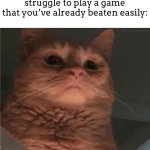 Maybe relatable? | When you’re watching someone struggle to play a game that you’ve already beaten easily: | image tagged in pathetic cat,meme,games,bad | made w/ Imgflip meme maker