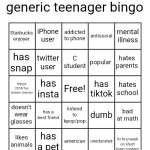 generic teenager bingo template