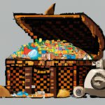 Treasure chest overflowing with junk items